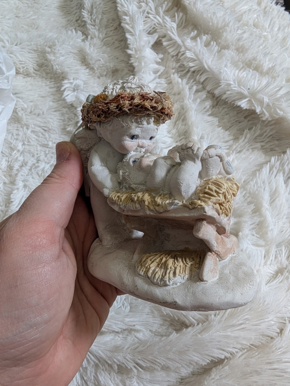 Vintage Art Cast Handcrafted Porcelain Baby And Angel Figurine